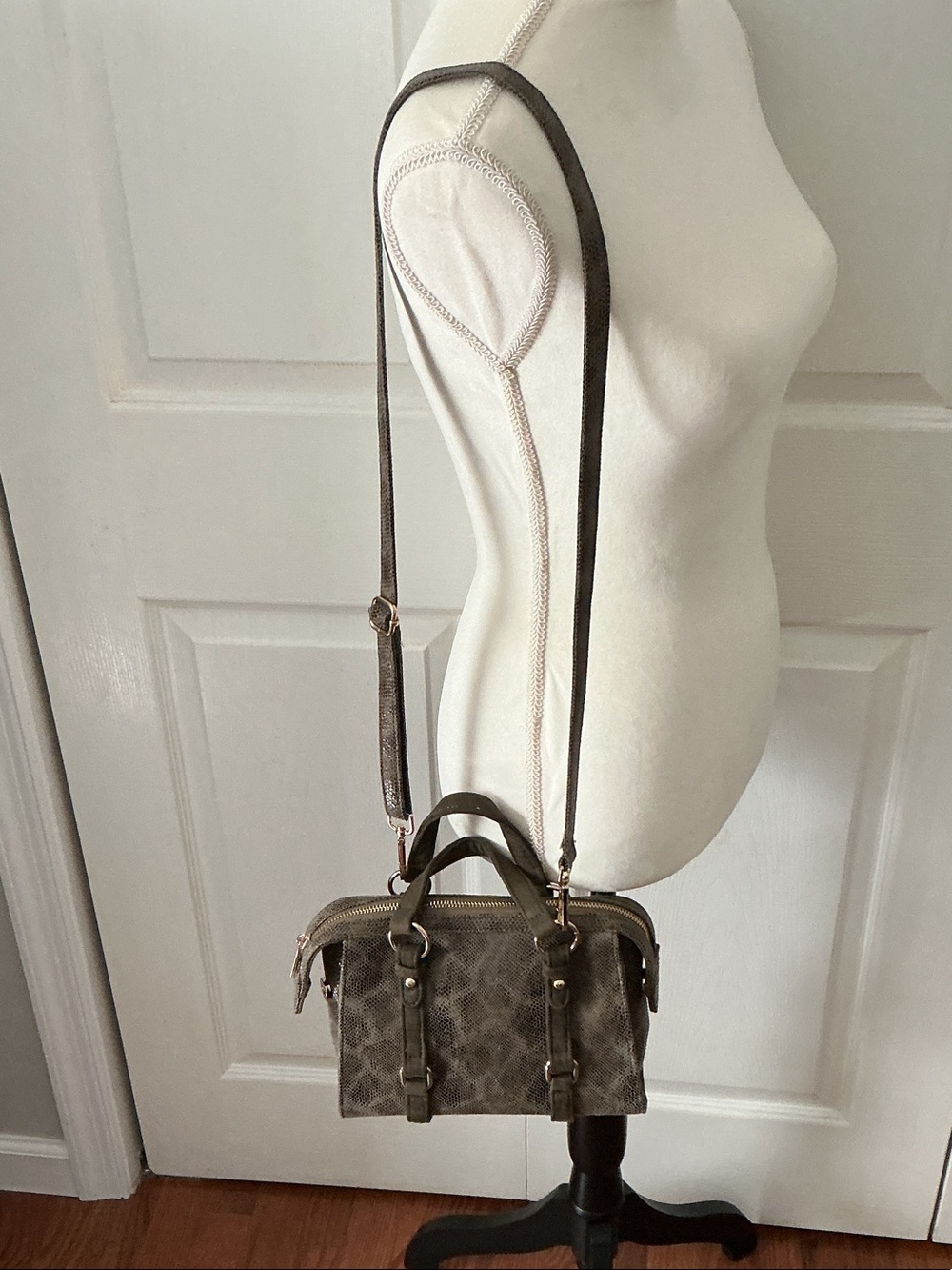 Street Level Olive Green Textured Crossbody Satchel with Dual Straps